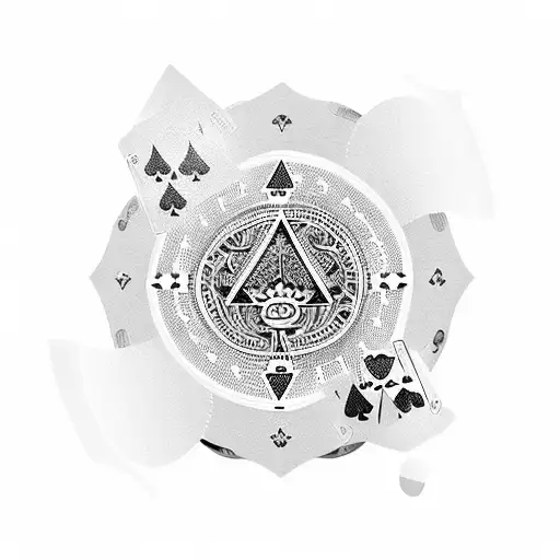 A deck of cards with a stack of poker chips, symbolizing luck and risk-taking tattoo design idea