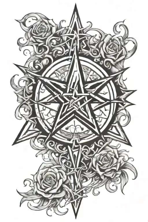 sketch of a pair of tattoos in the style of a pentagram tattoo design idea