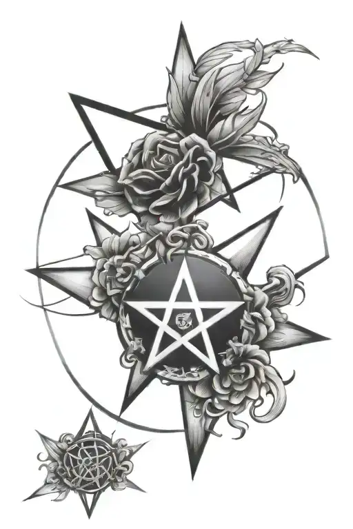 sketch of a pair of tattoos in Japanese style in the style of a pentagram tattoo design idea