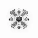 diseño de un tatuaje a color desl mapa de galicia mezclado con el logo del grupo musical red hot chilli peppers tattoo design idea