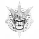 Aztec god and temple tattoo design idea