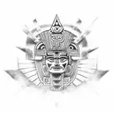 Aztec god and temple tattoo design idea