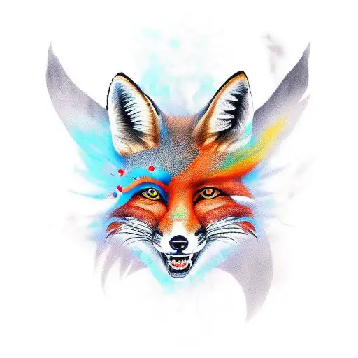 A fox transforming into an Indian warrior tattoo design idea