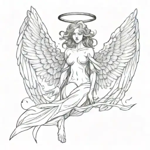 Non human serafin angel with eyes within the wings tattoo design idea