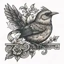 Wren Bird with letters  tattoo design idea