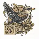 Wren Bird with letters  tattoo design idea