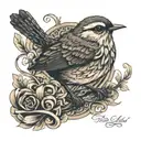 Wren Bird with letters  tattoo design idea
