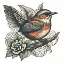 Wren Bird with letters  tattoo design idea