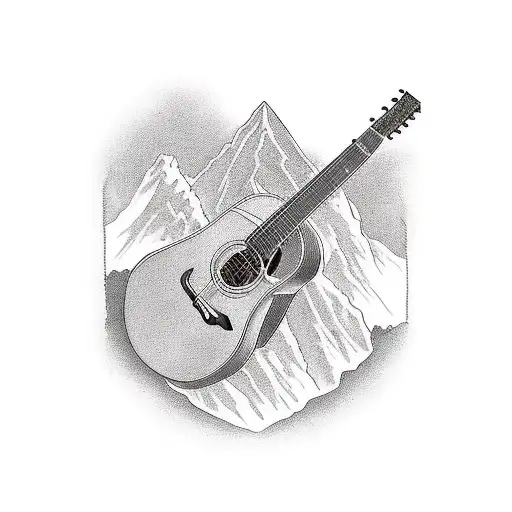 whiskey, mountains, acoustic guitar, Virginia, WB RM tattoo design idea