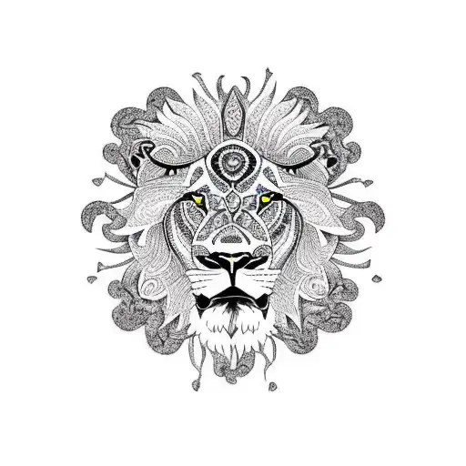 lion with tribal and mandala design tattoo design idea