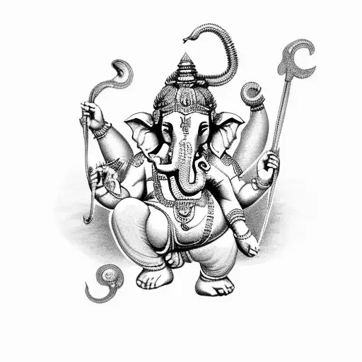 God ganesh with letters d, p, n tattoo design idea