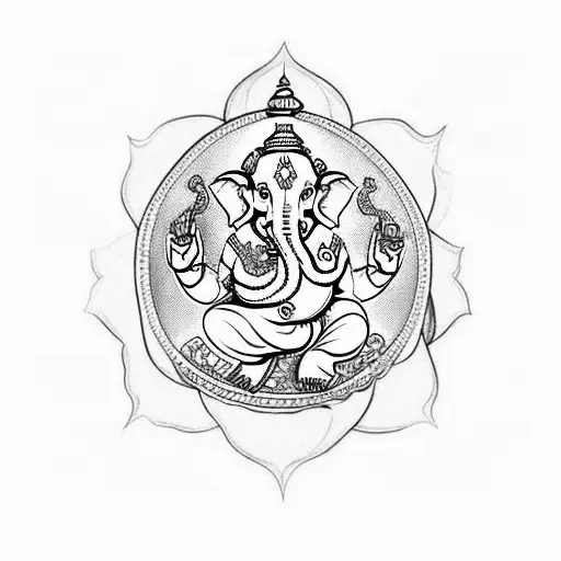 God ganesh with letters d, p, n tattoo design idea