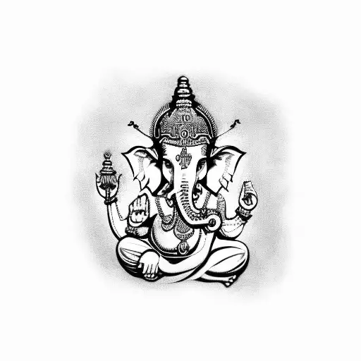God ganesh with letters d, p, n tattoo design idea
