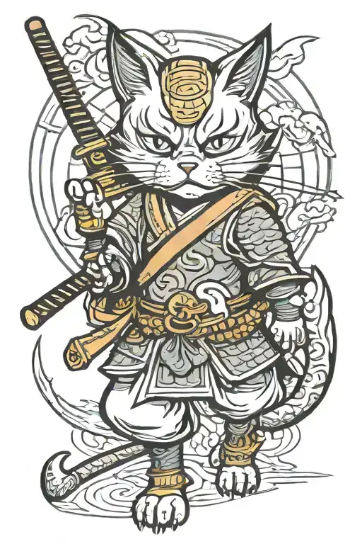 samurai cat tattoo design idea