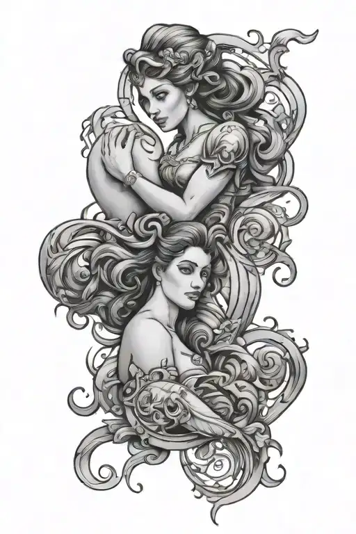 Aquarius and Gemini zodiac sign tattoo design idea