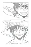 eren jaeger eye and monkey d luffy straw hat tattoo design idea