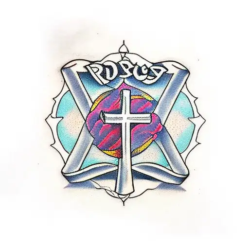 cross with bible verse Roman's 8:11 tattoo design idea