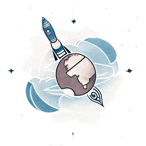globe with grid vector and outline of rocket and tail going around it  tattoo design idea