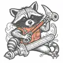 raccoon holding a pipe wrench tattoo design idea