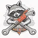 raccoon holding a pipe wrench tattoo design idea