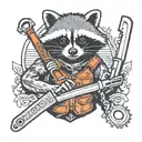 raccoon holding a pipe wrench tattoo design idea