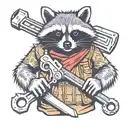 raccoon holding a pipe wrench tattoo design idea