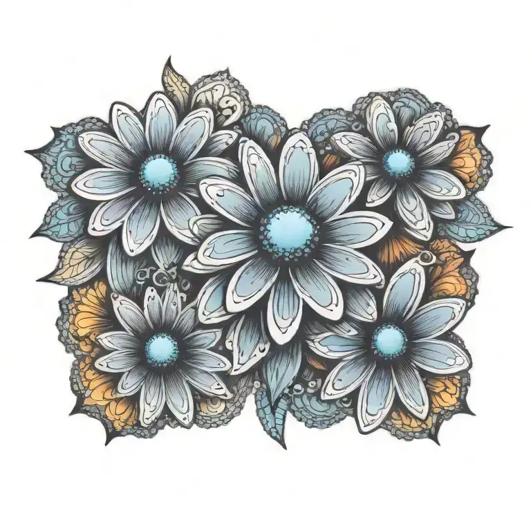 colorful psychedelic lace daisy flower tattoo design idea