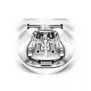 race car with checkered flag and spark plugs tattoo design idea