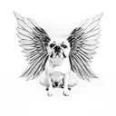 A realistic portrait of your dog Sophie with angel wings tattoo design idea