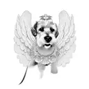 A realistic portrait of your dog Sophie with angel wings tattoo design idea