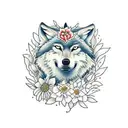 wolf surrounded by flowers  tattoo design idea