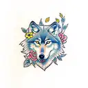 wolf surrounded by flowers  tattoo design idea