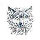wolf surrounded by flowers  tattoo design idea