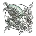 alien, beach, twin flame  tattoo design idea