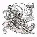 alien, beach, twin flame  tattoo design idea