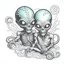 alien, beach, twin flame  tattoo design idea