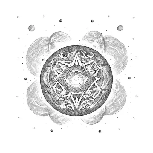 A heavy metal-inspired moon with intricate dotwork patterns tattoo design idea