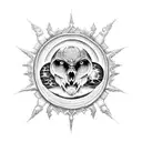 A heavy metal-inspired moon with intricate dotwork patterns tattoo design idea