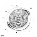 A heavy metal-inspired moon with intricate dotwork patterns tattoo design idea