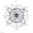 An engineer's blueprint of a guitar merging with an astronomical diagram tattoo design idea