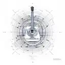 An engineer's blueprint of a guitar merging with an astronomical diagram tattoo design idea