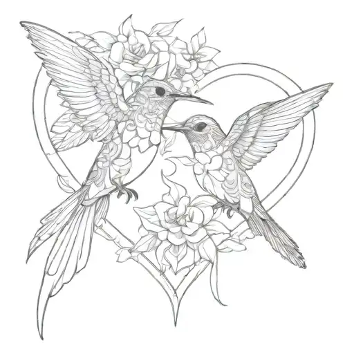 mirror image hummingbirds beak and tails touching to form a heart between 5gen tattoo design idea