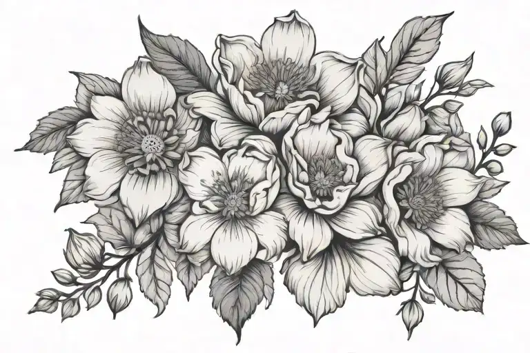 February, March, December birth flowers growing tattoo design idea