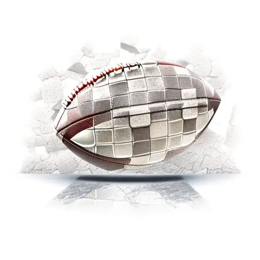 A new-school design of a football breaking through a brick wall, with the 49ers logo on the ball and the numbers 3481 and 82721 incorporated into the wall's design. tattoo design idea