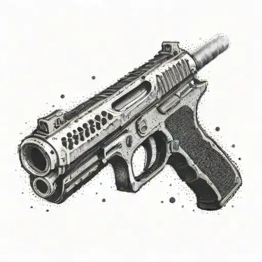 A detailed weapon from Call of Duty with a unique twist in a dotwork style tattoo design idea