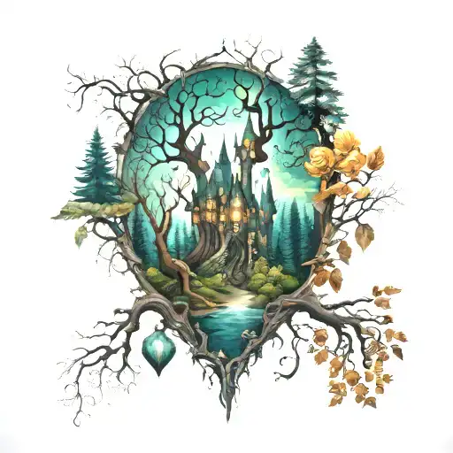 Harry Potter forbidden forest tattoo design idea