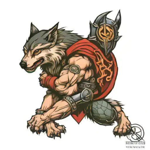 Spartan with a wolf tattoo design idea