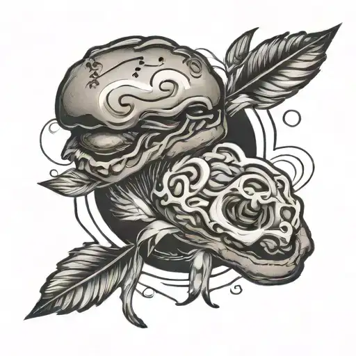 bread with a bun in the center two figures tattoo design idea
