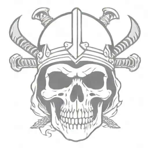 skull wearing a medieval helmet engulfed in flames and impaled on battle axe  tattoo design idea