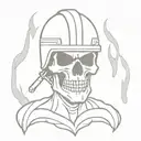 skull wearing helmet engulfed in flames with a halligan tattoo design idea